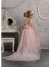 Pink Floral Lace Tulle Dreamy Flower Girl Dress With Train